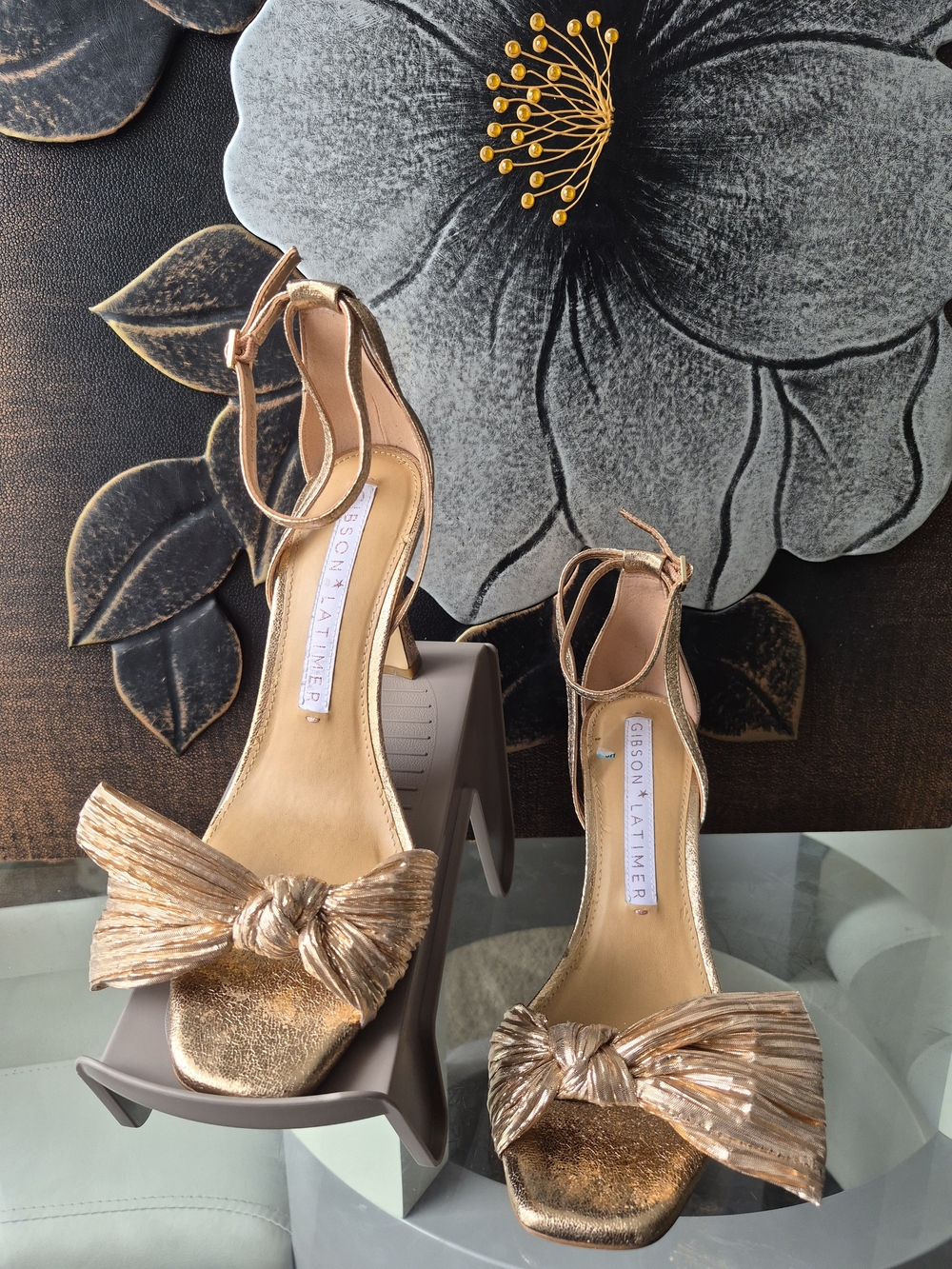 Gibson Latimer Rose Gold Bow Ankle-Strap Heels